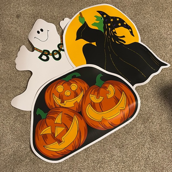 Halloween Vinyl Placemat Kmart Vintage PumpkinTime Set (3) Pumpkins, Ghost Witch - Picture 3 of 16